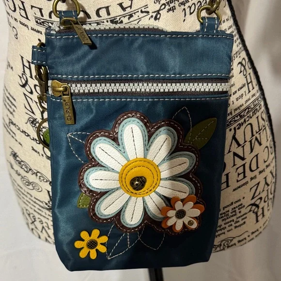 Chala Blue Crossbody Bag with Floral Design - Picture 2 of 8